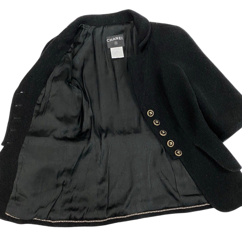 Chanel Cropped Tweed Jacket CC Logo 38 Black — view 4
