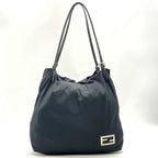 Fendi Tote Bag Cotton Jersey Leather Black Vintage