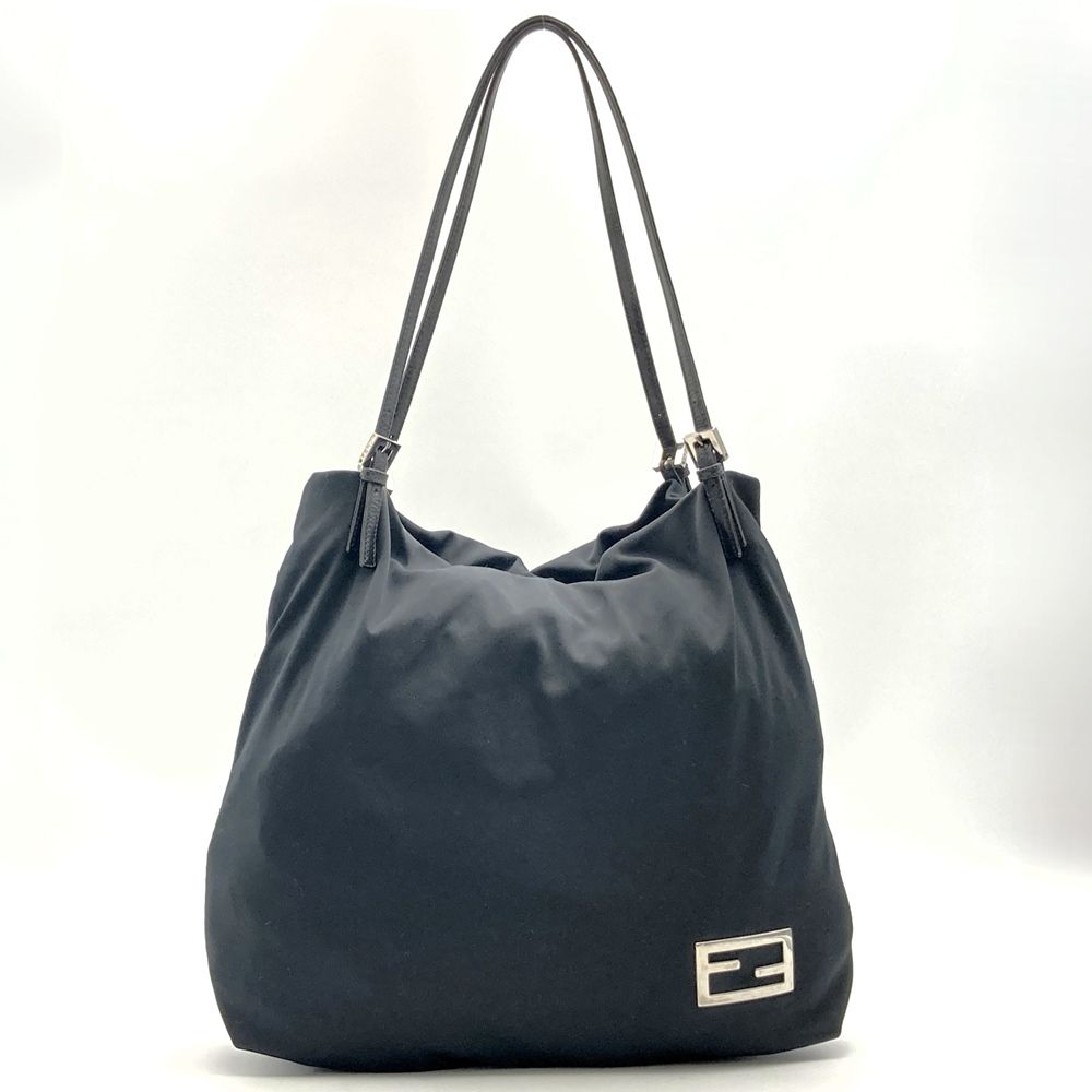 Fendi Tote Bag Cotton Jersey Leather Black Vintage
