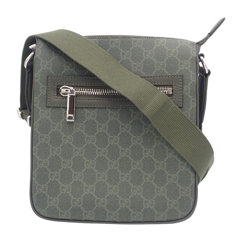 Gucci Small Messenger Bag GG Supreme Canvas Khaki Silver