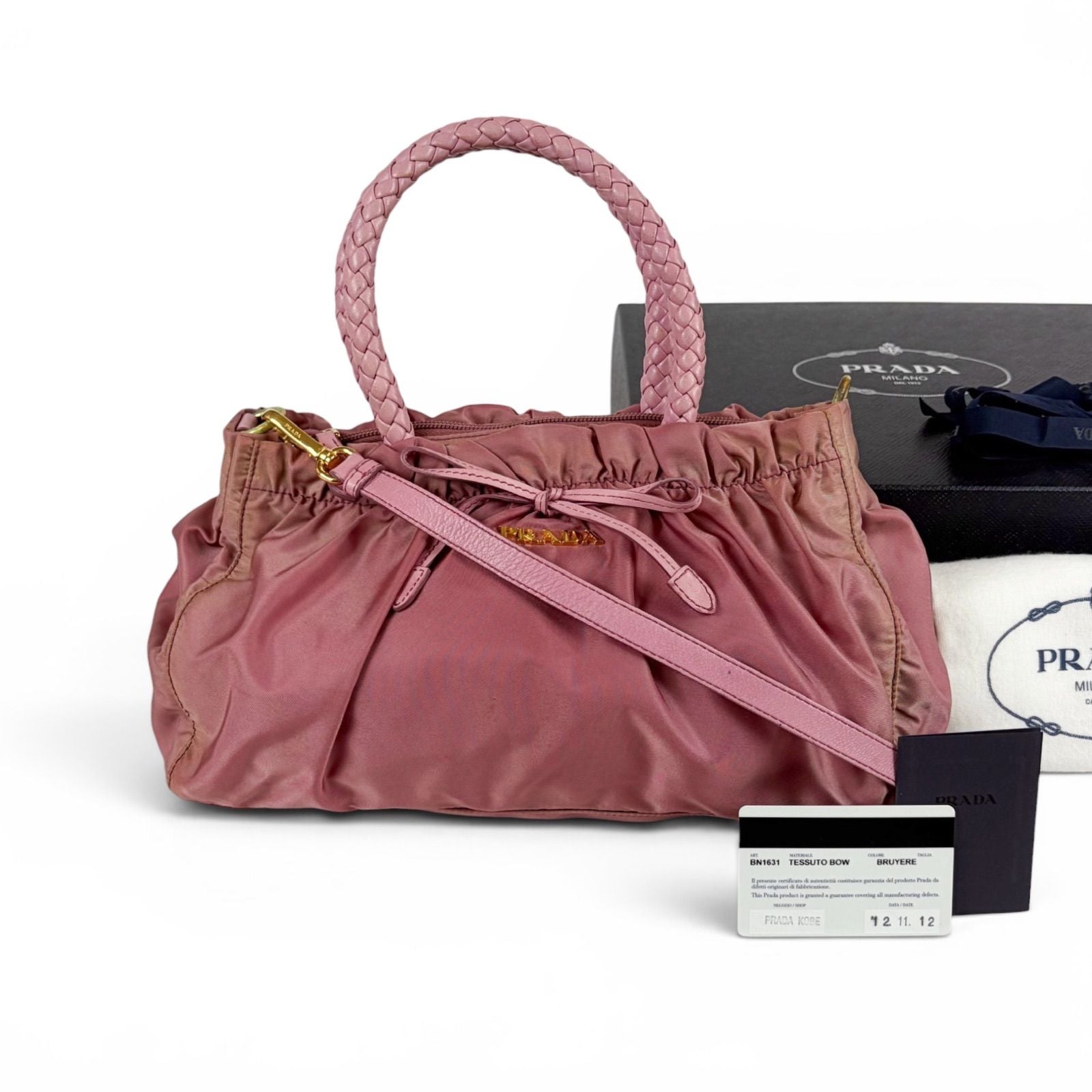 Prada Shoulder Bag Tessuto Bow Nylon Pink Ribbon 2-Way