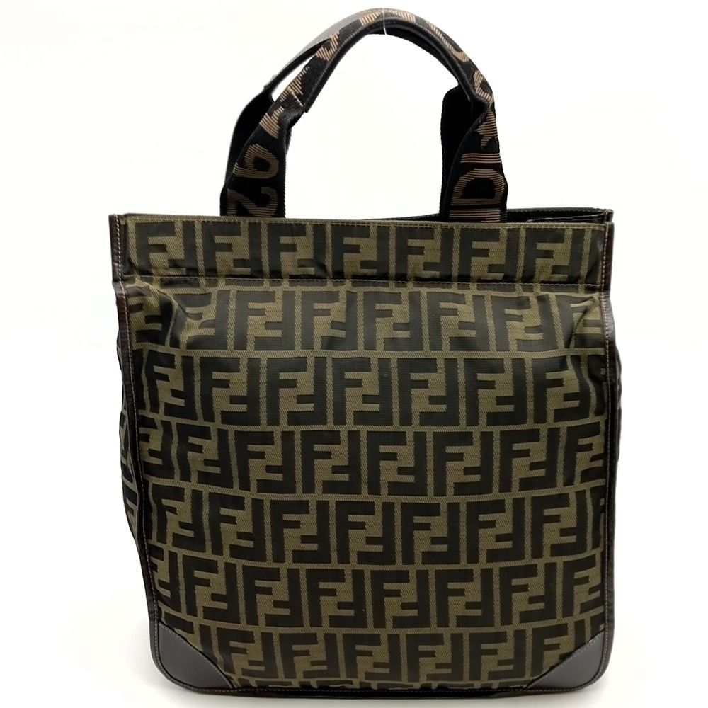 Fendi Zucca Tote Bag Canvas Leather Brown Vintage