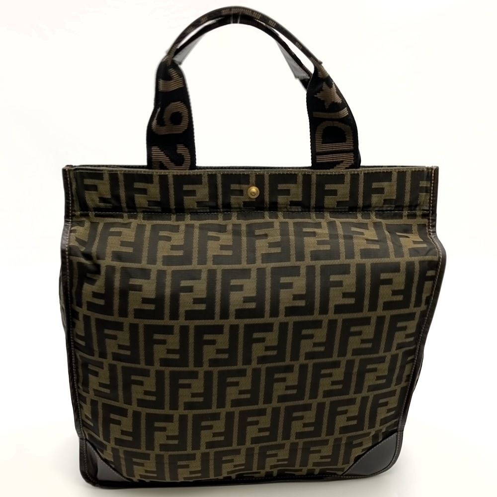 Fendi Zucca Tote Bag Canvas Leather Brown Vintage — view 4