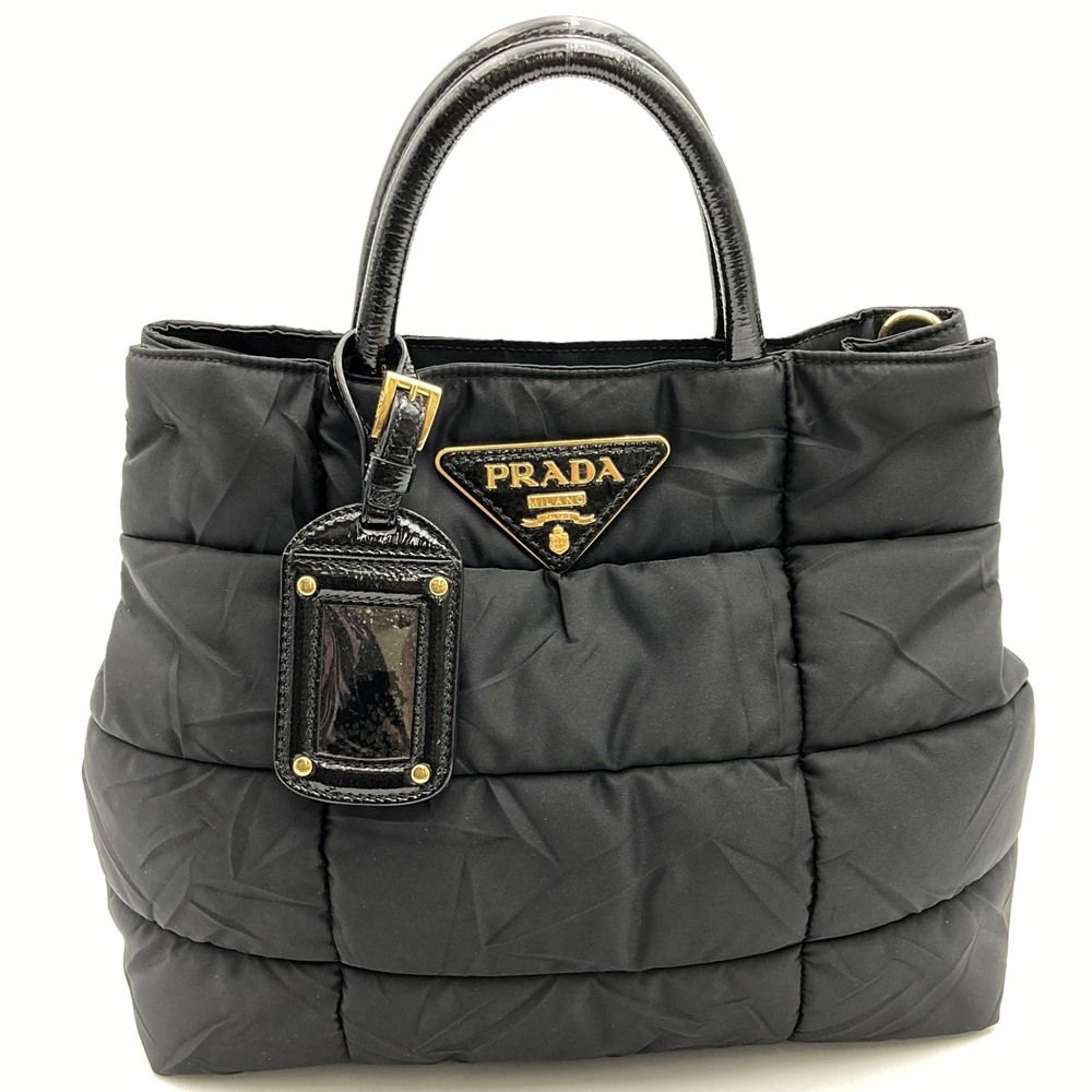 Prada Tote Bag Nylon Enamel Patent Black