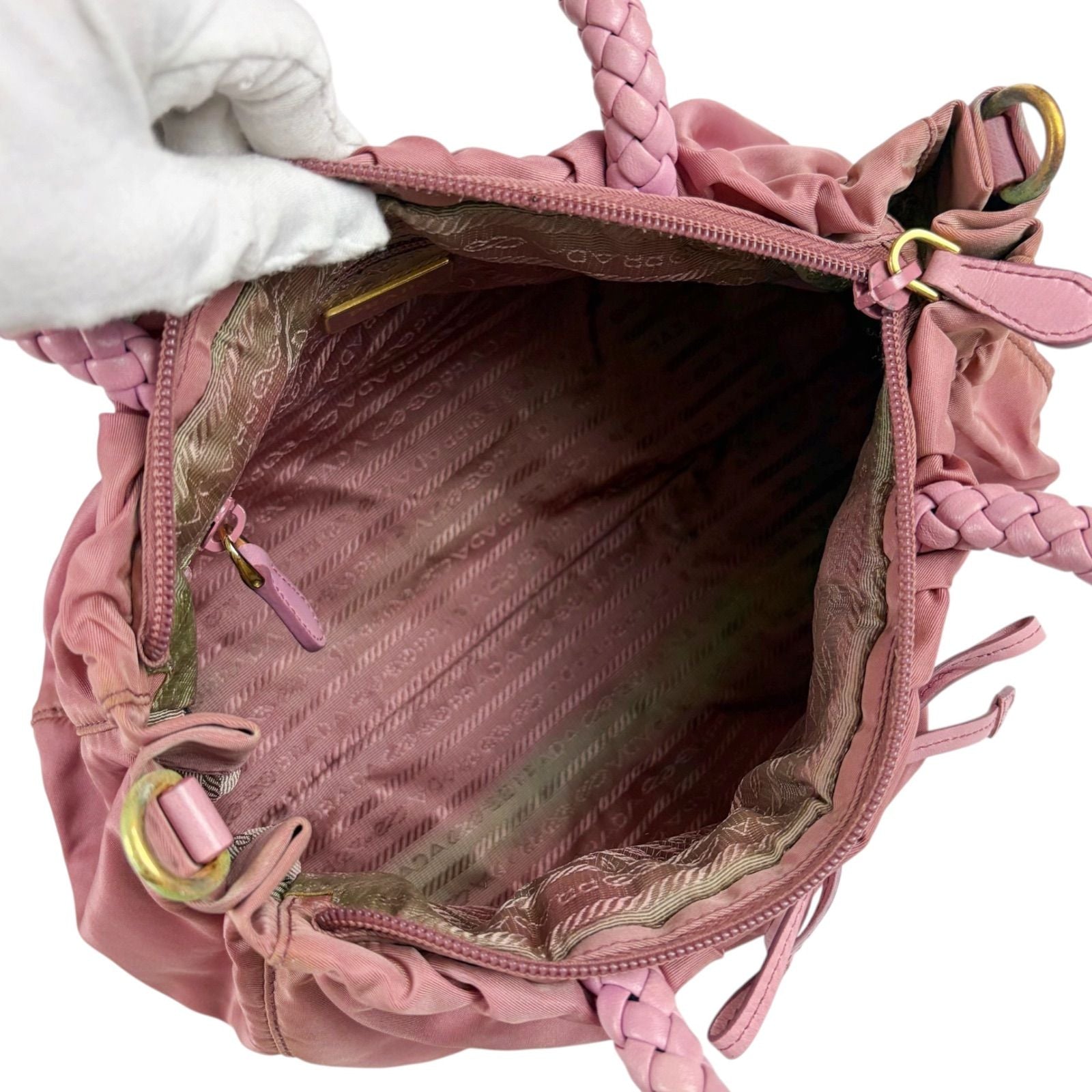 Prada Shoulder Bag Tessuto Bow Nylon Pink Ribbon 2-Way — view 8