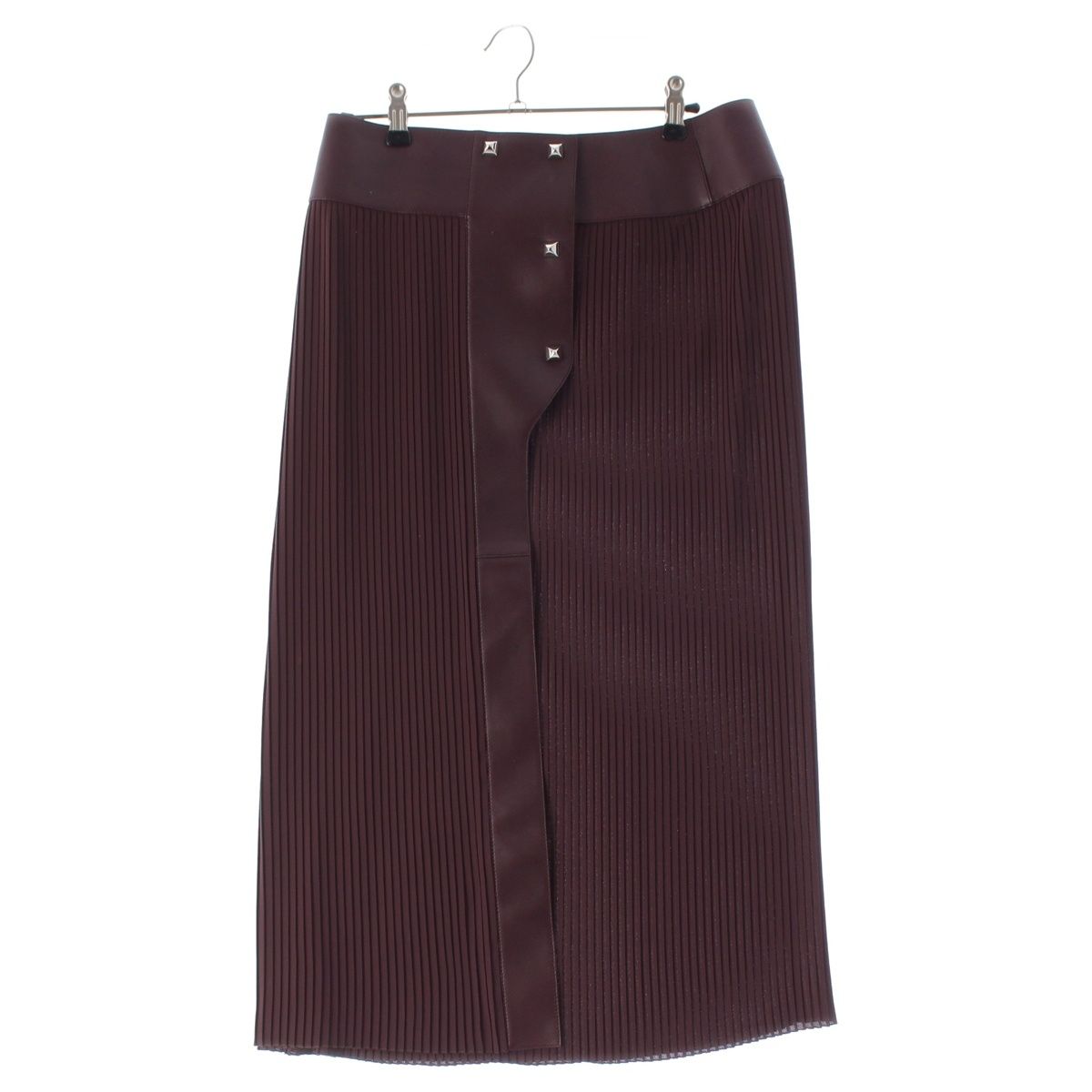 Hermes Medle Lambskin Sheep Leather Pleated Skirt Brown 38