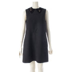 Dior Wool Silk Technical Dragonfly Bead Embroidery a Line Dress Black 38