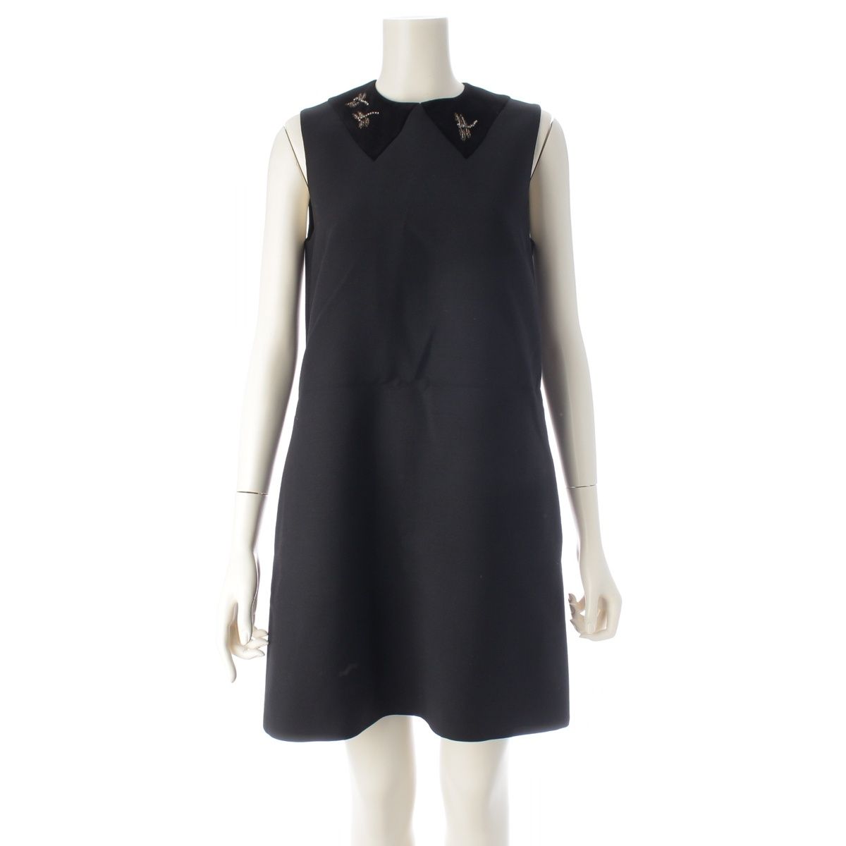 Dior Wool Silk Technical Dragonfly Bead Embroidery a Line Dress Black 38