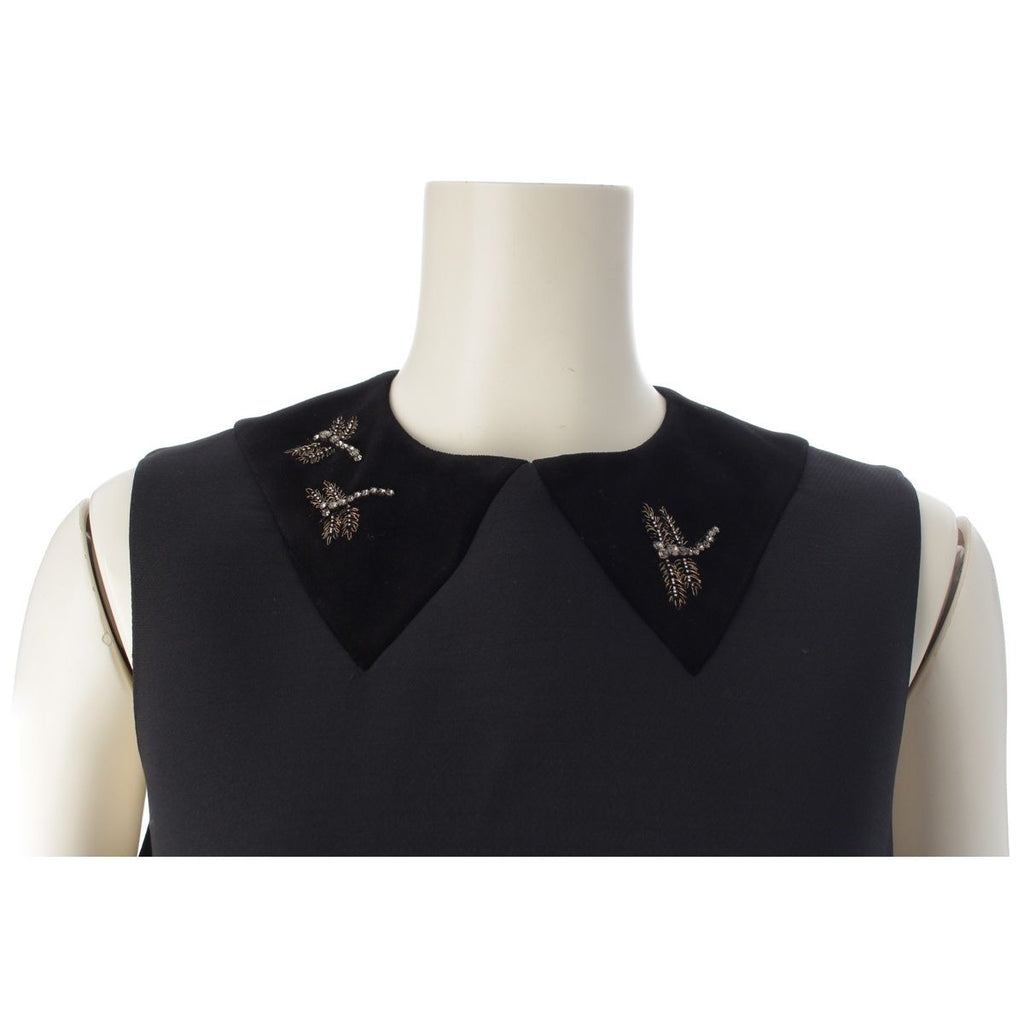Dior Wool Silk Technical Dragonfly Bead Embroidery a Line Dress Black 38 — view 5