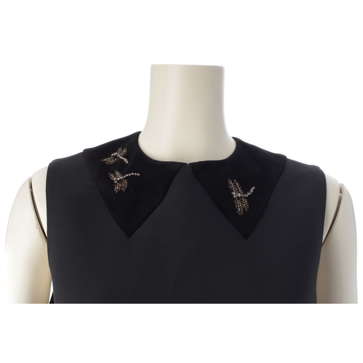 Dior Wool Silk Technical Dragonfly Bead Embroidery a Line Dress Black 38 — view 5