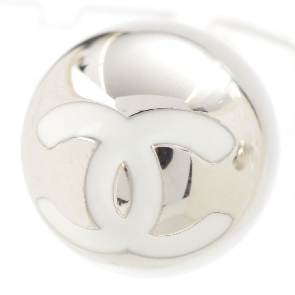 Chanel 25c CC Logo Ball Earrings Silver White — view 3