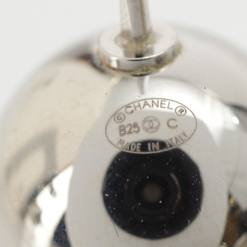Chanel 25c CC Logo Ball Earrings Silver White — view 7