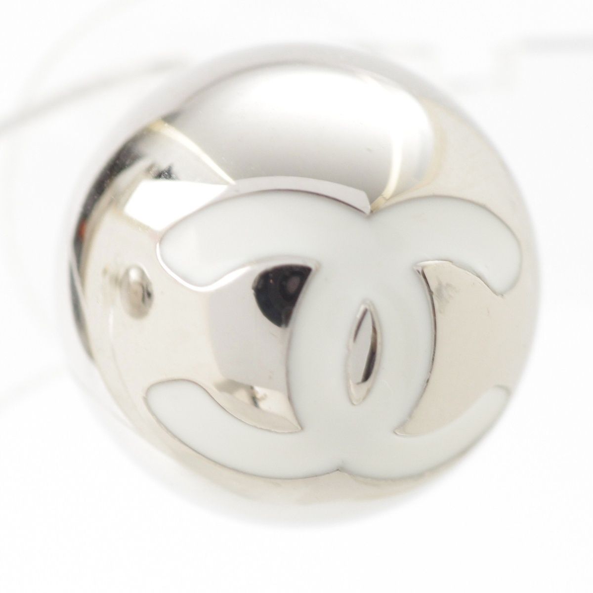 Chanel 25c CC Logo Ball Earrings Silver White — view 4