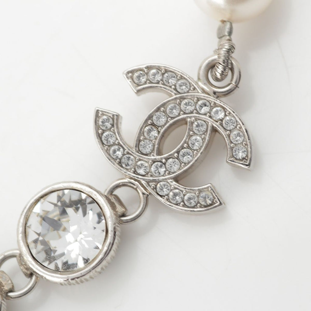 Chanel 24 Pearl Rhinestone Necklace Silver — view 4