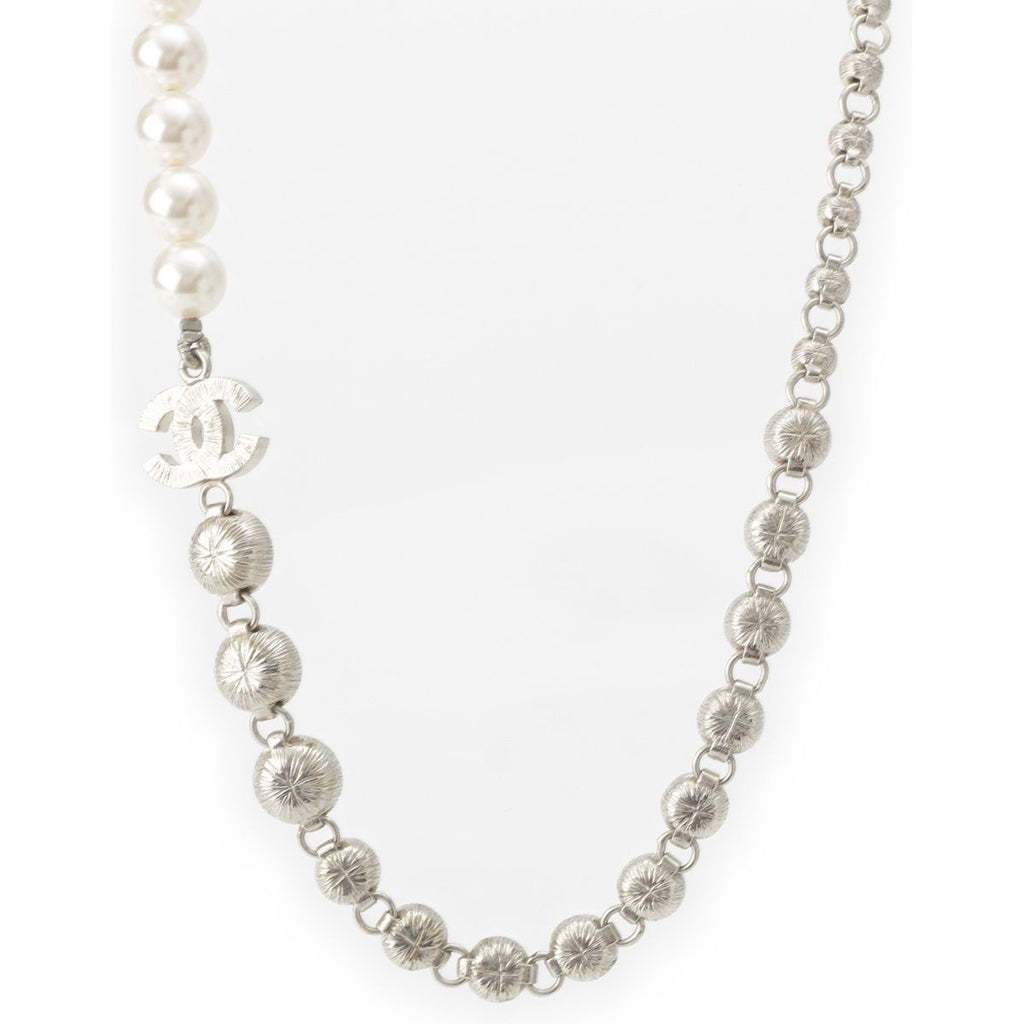 Chanel 24 Pearl Rhinestone Necklace Silver — view 2