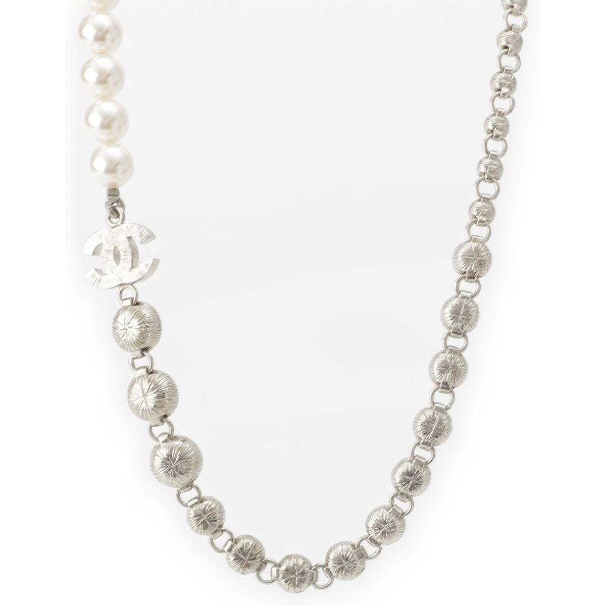 Chanel 24 Pearl Rhinestone Necklace Silver — view 2