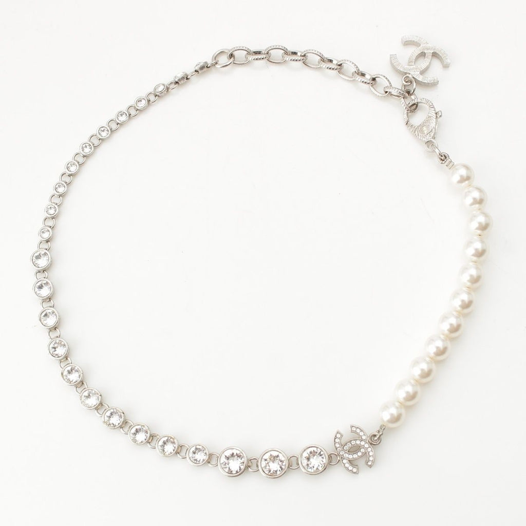 Chanel 24 Pearl Rhinestone Necklace Silver — view 3
