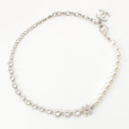 Chanel 24 Pearl Rhinestone Necklace Silver — view 3