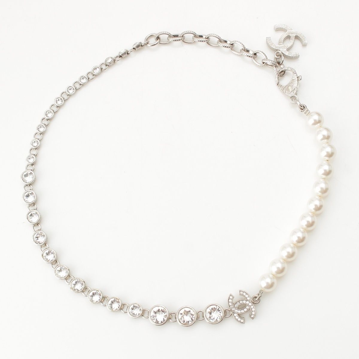 Chanel 24 Pearl Rhinestone Necklace Silver — view 3