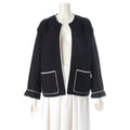 Chanel CC Logo Knit Collarless Jacket Black White 38