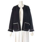 Chanel CC Logo Knit Collarless Jacket Black White 38
