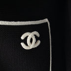 Chanel CC Logo Knit Collarless Jacket Black White 38 — view 7