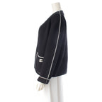 Chanel CC Logo Knit Collarless Jacket Black White 38 — view 3