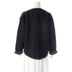 Chanel CC Logo Knit Collarless Jacket Black White 38 — view 4