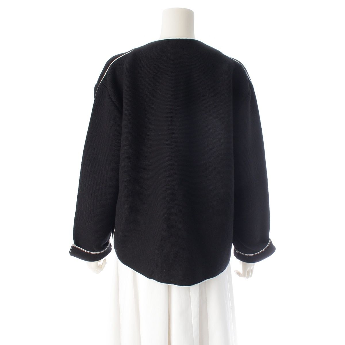 Chanel CC Logo Knit Collarless Jacket Black White 38 — view 4