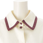 Chanel CC Logo Twill Blouse Long Sleeve Shirt Light Yellow Burgundy 42 — view 5