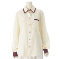 Chanel CC Logo Twill Blouse Long Sleeve Shirt Light Yellow Burgundy 42