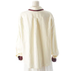 Chanel CC Logo Twill Blouse Long Sleeve Shirt Light Yellow Burgundy 42 — view 4