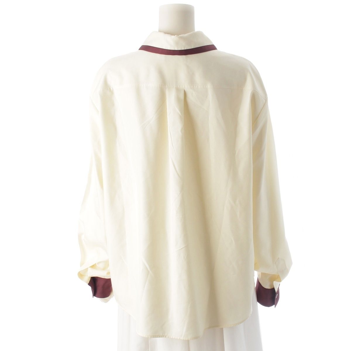 Chanel CC Logo Twill Blouse Long Sleeve Shirt Light Yellow Burgundy 42 — view 4