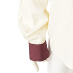 Chanel CC Logo Twill Blouse Long Sleeve Shirt Light Yellow Burgundy 42 — view 6