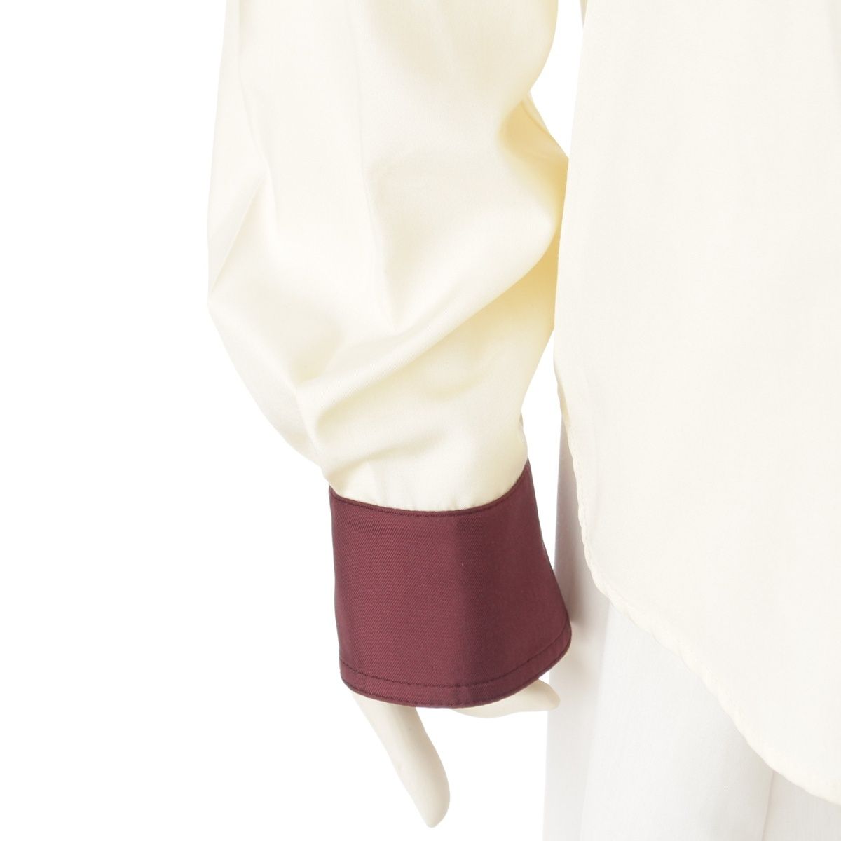 Chanel CC Logo Twill Blouse Long Sleeve Shirt Light Yellow Burgundy 42 — view 6