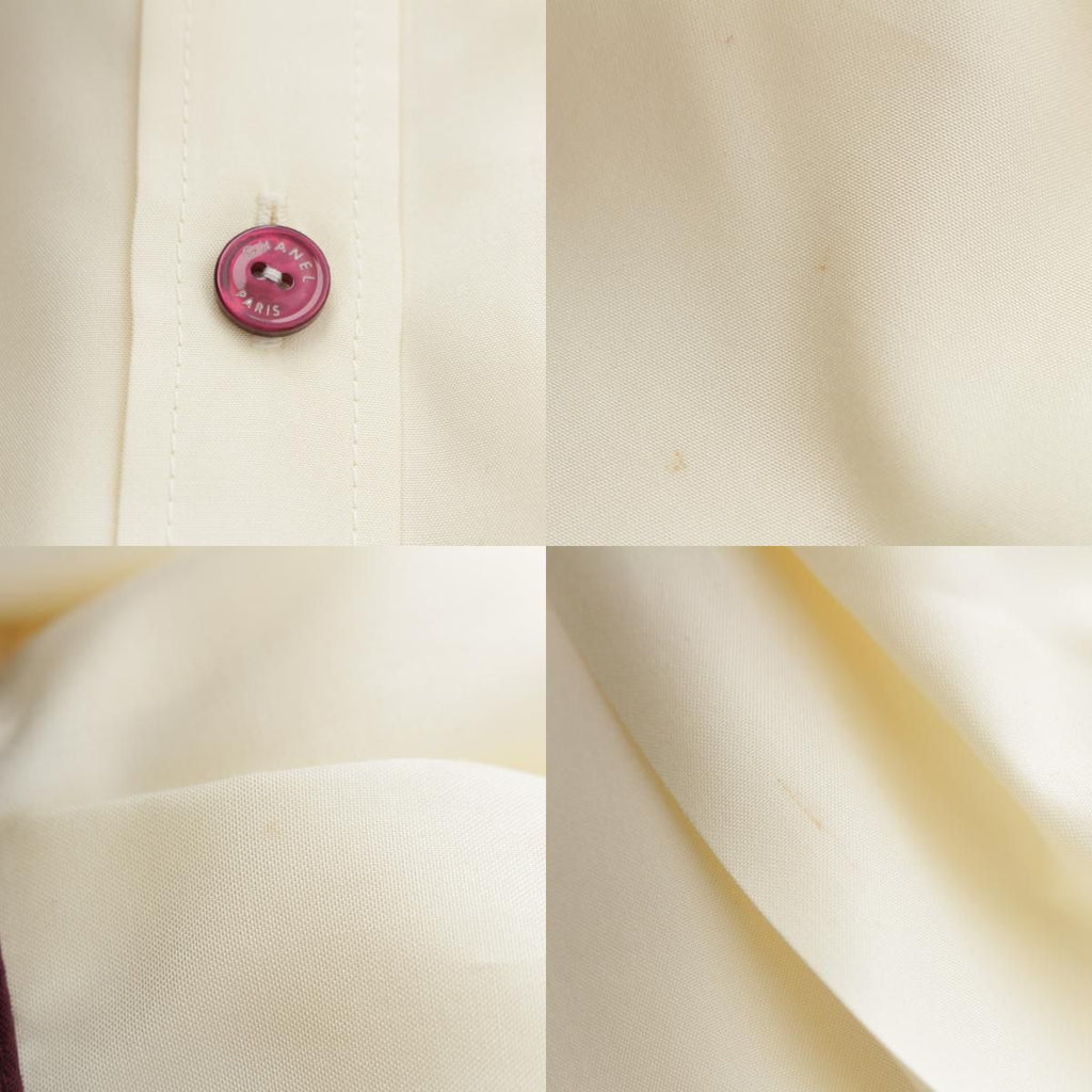 Chanel CC Logo Twill Blouse Long Sleeve Shirt Light Yellow Burgundy 42 — view 8