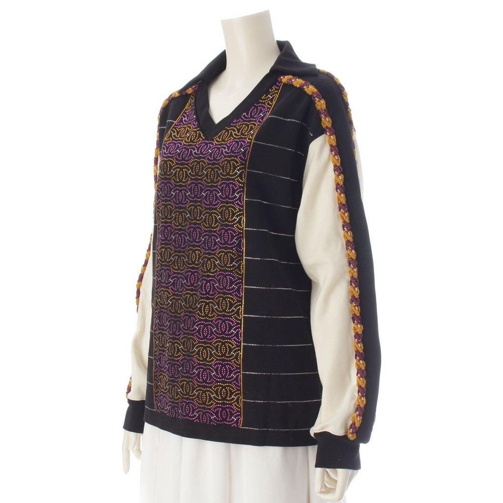 Chanel le CC Logo Rhinestone Tweed Sweatshirt Black Multicolor — view 2