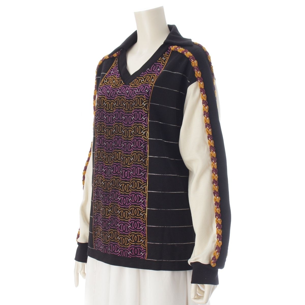 Chanel le CC Logo Rhinestone Tweed Sweatshirt Black Multicolor — view 2