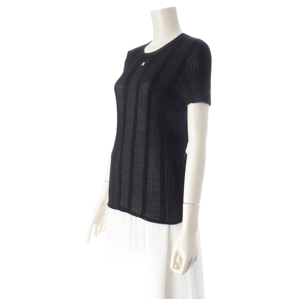Chanel Coco Beach CC Logo Rib T-Shirt Black 42 — view 2