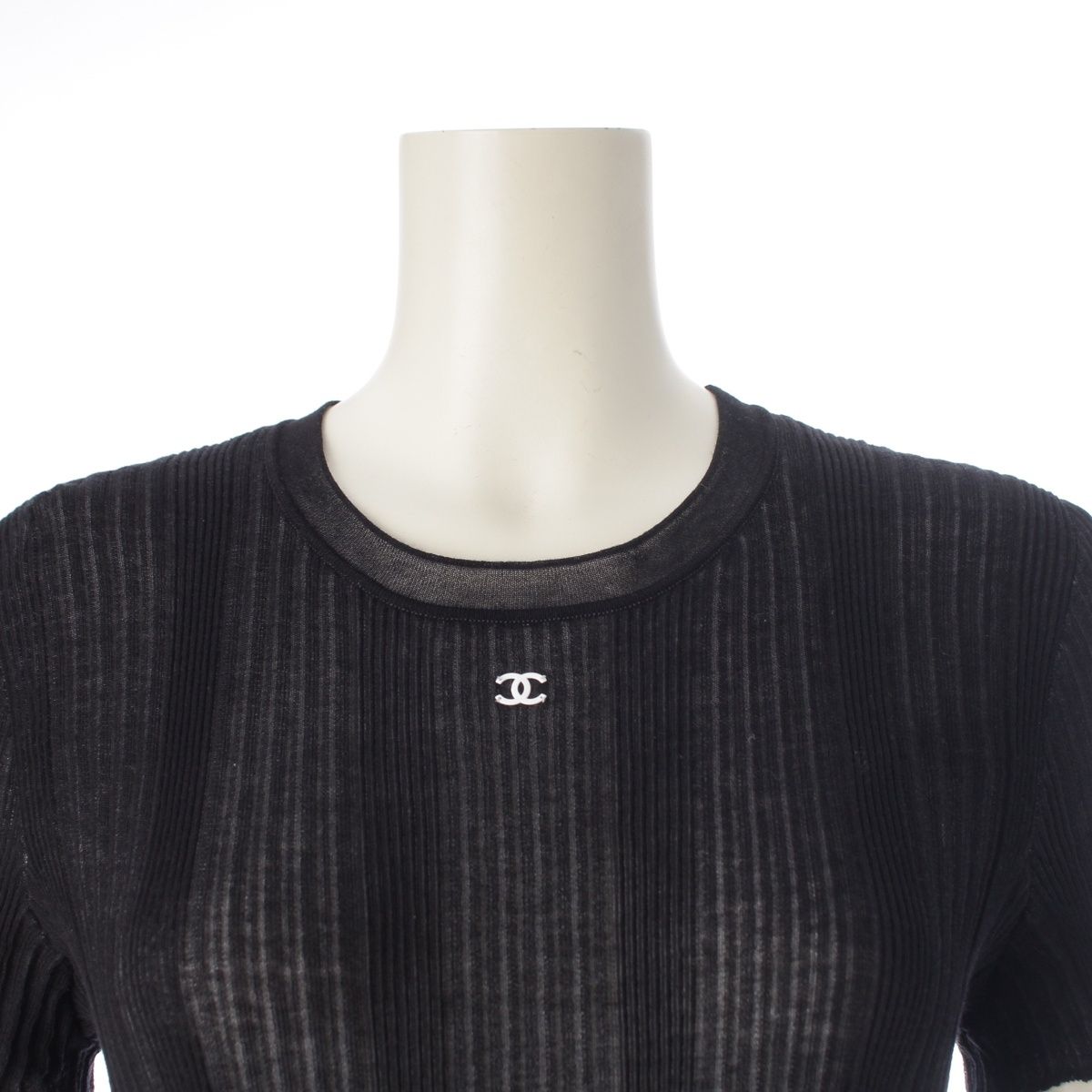 Chanel Coco Beach CC Logo Rib T-Shirt Black 42 — view 5