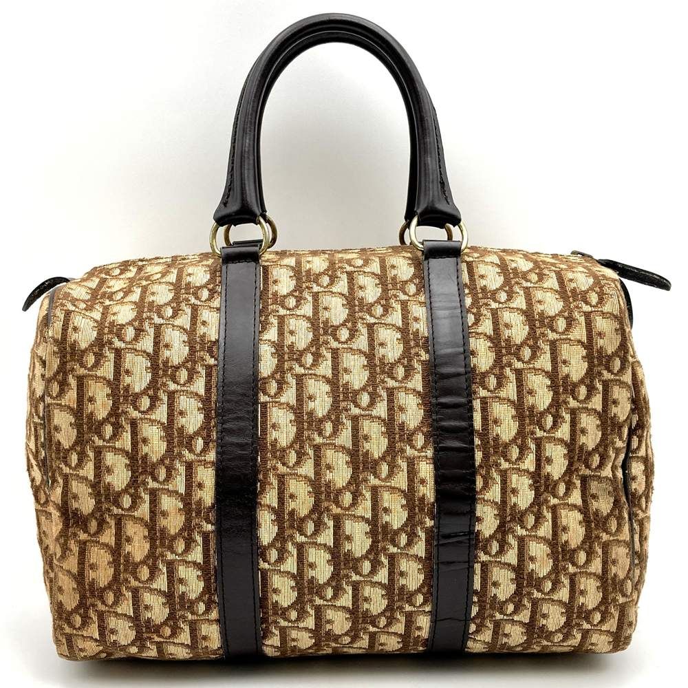 Dior Trotter Boston Bag Canvas Leather Brown Vintage