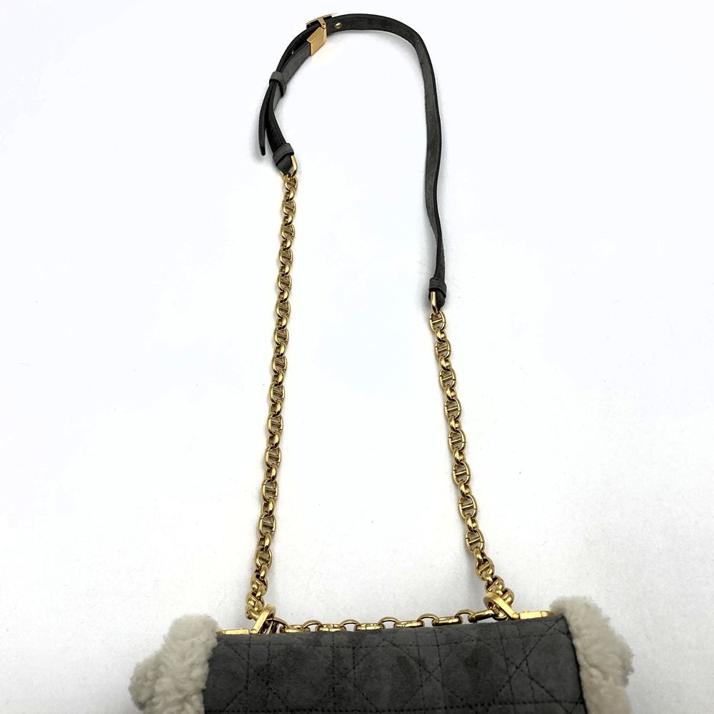Dior Caro Chain Shoulder Bag Back Shearling Gray — view 5