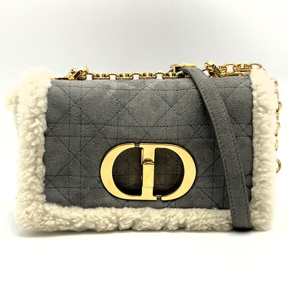 Dior Caro Chain Shoulder Bag Back Shearling Gray