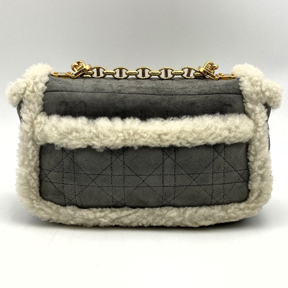 Dior Caro Chain Shoulder Bag Back Shearling Gray — view 4