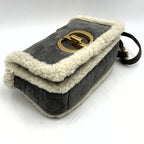 Dior Caro Chain Shoulder Bag Back Shearling Gray — view 3