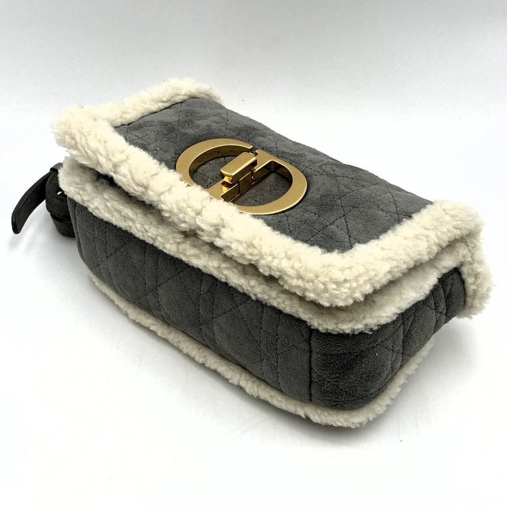 Dior Caro Chain Shoulder Bag Back Shearling Gray — view 2