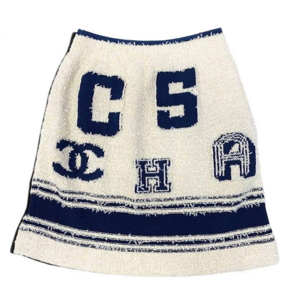 Chanel Cruise Line Mini Skirt CC Logo White Blue Cotton Polyamide Silk — view 2
