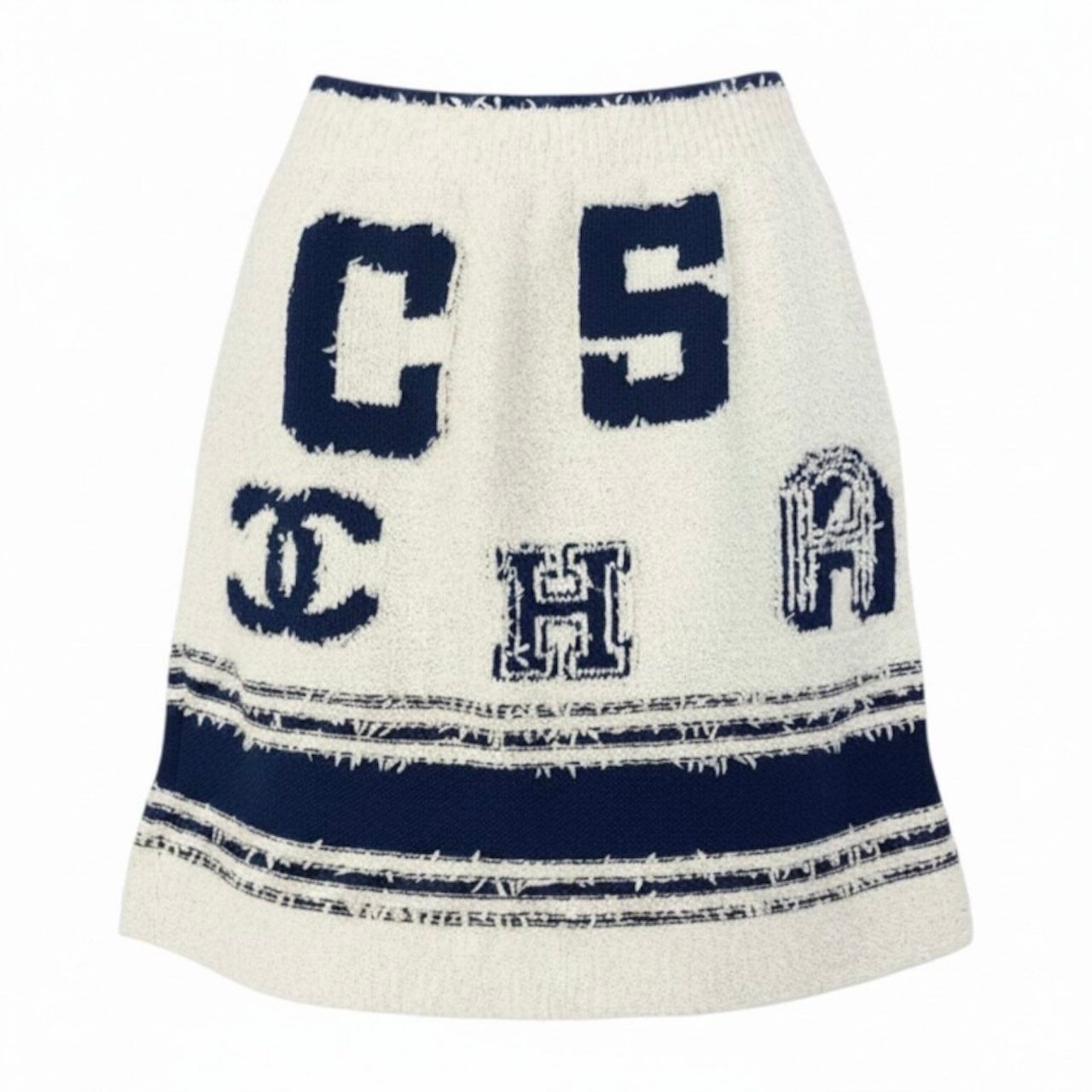 Chanel Cruise Line Mini Skirt CC Logo White Blue Cotton Polyamide Silk