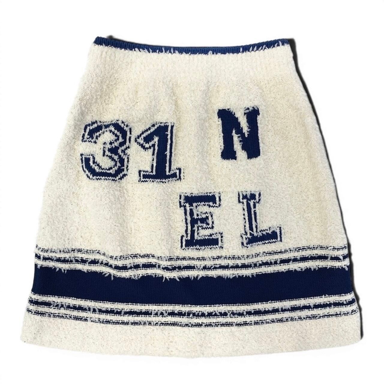 Chanel Cruise Line Mini Skirt CC Logo White Blue Cotton Polyamide Silk — view 3