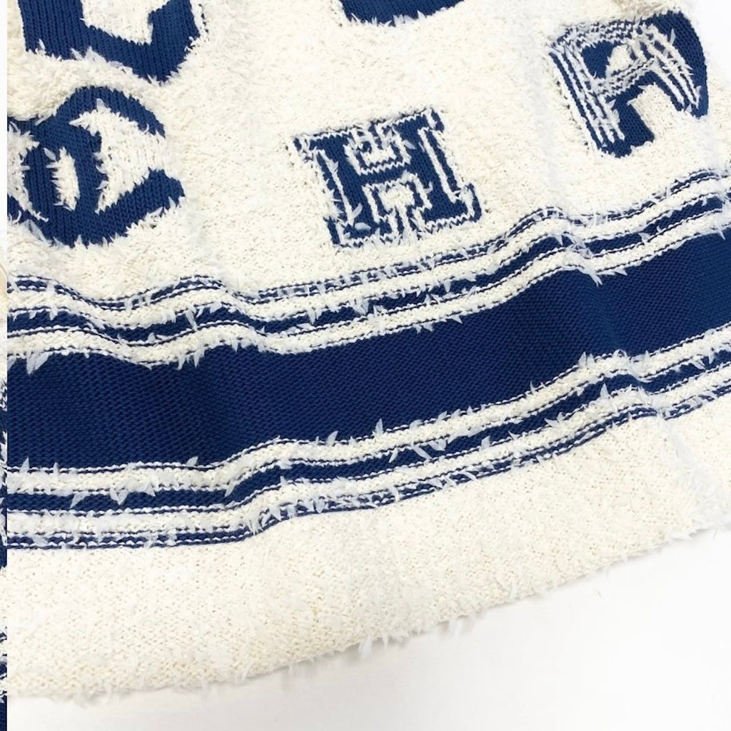 Chanel Cruise Line Mini Skirt CC Logo White Blue Cotton Polyamide Silk — view 5
